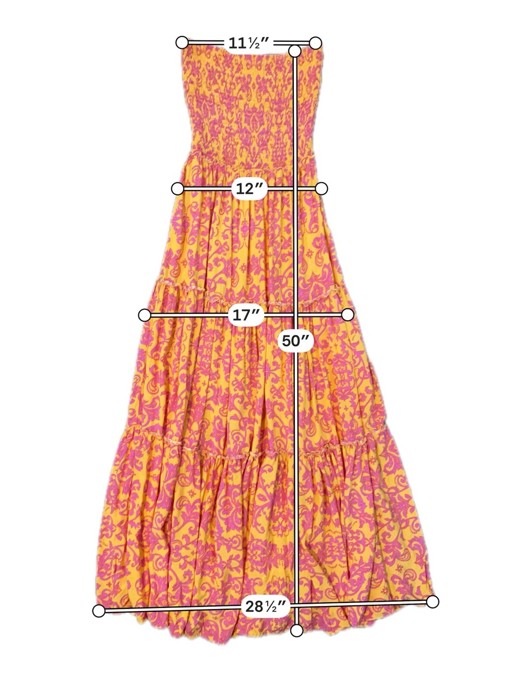 Abel The Label Bondi Strapless Smocked Tiered Maxi Dress Orange Pink Paisley M - Picture 7 of 7